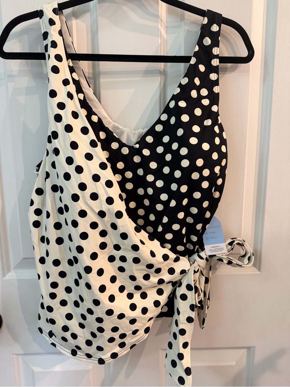 Polka Dot Wrap Tankini swim top- Black & White